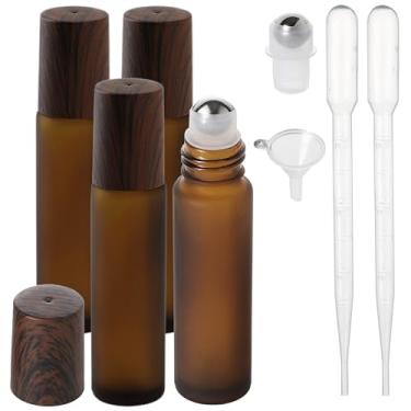 Imagem de SESENSE Frascos de rolo de óleo essencial, frascos de perfume de vidro espesso de 10 ml com abridor de funil e conta-gotas, frascos vazios de vidro âmbar com bolas de rolo de aço inoxidável (âmbar