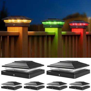 Imagem de APONUO Pacote com 6 luzes solares que mudam de cor - RGB 8 cores sólidas e gradientes, IP65 à prova d'água, para cercas de vinil de madeira 10 x 12 x 15 x 15 x 15 cm, deck, pátio, quintal (preto)