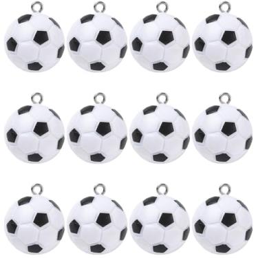 Imagem de SUNNYCLUE 14 pingentes de bola de futebol, pingentes esportivos de plástico, 3D, preto, branco, pequeno, redondo, acrílico, pingentes, esportivos, para fazer joias, chaveiro, artesanato, colar