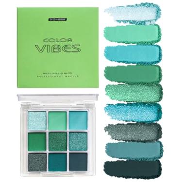 Imagem de Paleta de sombras de olhos verde 9 cores foscas foscas brilhantes fumê pó colorido de longa duração de sombras de Ojos