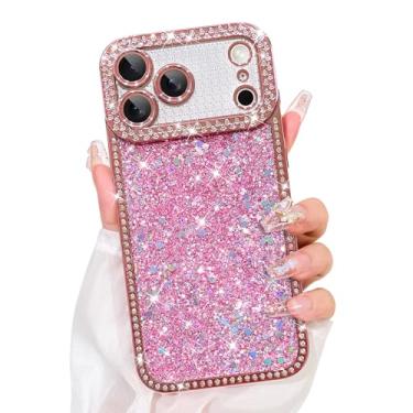 Imagem de Bonoma Capa com glitter para iPhone 17 Pro, luxuosa, brilhante, strass, brilhante, diamantes, galvanizada, para mulheres e meninas, capa protetora macia à prova de choque para iPhone 17 Pro, rosa