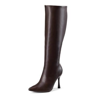 Imagem de GENSHUO Botas de salto alto até o joelho para mulheres elegantes botas stiletto bico fino moderno com zíper lateral salto feminino design elegante e sexy, Marrom, 39