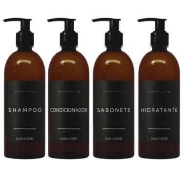 Imagem de Conjunto de Dispensadores Para Shampoo Condicionador Sabonete e Hidratante Capacidade 500ml Frasco Pet Âmbar Etiqueta De Vinil