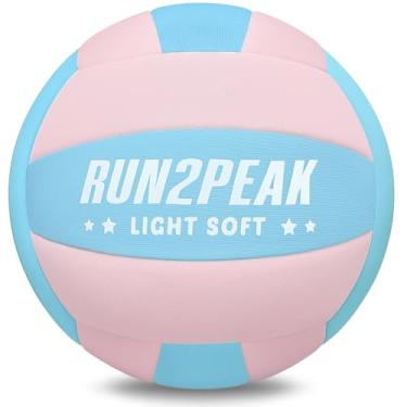 Imagem de RUN2PEAK Bola de vôlei macia azul pastel rosa - bola de vôlei de tecido seguro e silencioso para jogos internos - Treinador de bolas de vôlei leves tamanho 5 oficial para treinamento de quintal em
