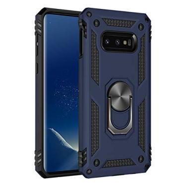 Imagem de SORAKA Capa para Samsung Galaxy S10e com suporte de anel capa protetora para Samsung Galaxy S10e capa traseira de policarbonato rígido com placa de metal para telefone magnético suporte de carro azul