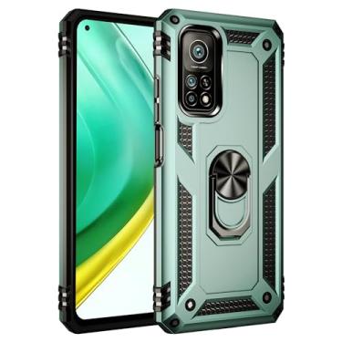 Imagem de SORAKA Capa para Xiaomi Mi 10T 5G com suporte de anel capa armadura Xiaomi Mi 10T Pro 5G capa traseira de policarbonato rígido com placa de metal para suporte magnético de telefone carro verde escuro
