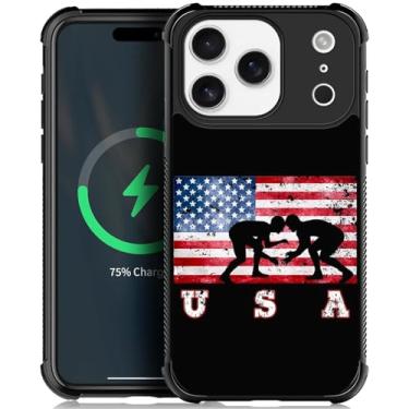 Imagem de CARLOCA Capa para iPhone Palzq compatível com Magsafe USA Flag Wrestling Pattern for Girl Ultra Protection à prova de choque silicone macio TPU antiderrapante traseira