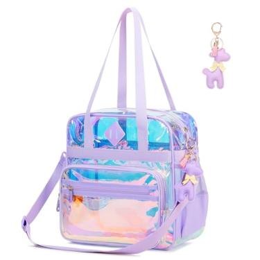 Imagem de PIG PIG GIRL Bolsa transparente - Bolsa feminina transparente para eventos de estádio de 30 x 15 x 30 cm, Roxo iridescente, One Size