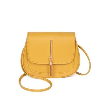 Imagem de Nova borla dourada camada dupla semi círculo cor sólida um ombro selim bolsa moda casual feminina pequena, Amarelo