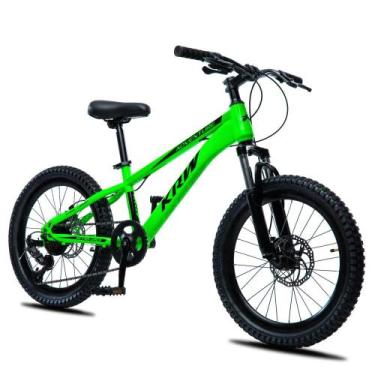 Imagem de Bicicleta MTB KRW Aro 20 com câmbio 7 velocidades L20, Verde, Preto