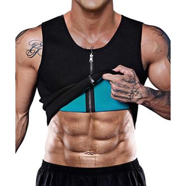 Imagem de DoLoveY Camiseta regata masculina para treino de neoprene com modelador de perda de peso e corpete de neoprene quente, Preto, XX-Large