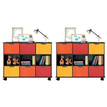 Imagem de Kit 2 Nichos Organizadores com 6 Gavetas Preto/Colorido - Qmovi