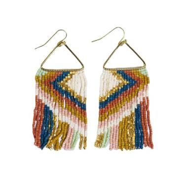 Imagem de Brincos femininos com contas INK+ALLOY pendentes, Paige Luxe Seed Bead Franja, Joias hipoalergênicas feitas à mão para o boêmio moderno (deserto)