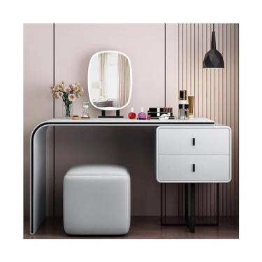 Imagem de Escrivaninha de penteadeira Conjunto de vaidade luxo moderno com espelho e fezes casa maquiagem penteadeira meninas quarto móveis(Beige,120cm)