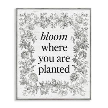 Imagem de Stupell Industries Flor inspiradora com borda vintage cinza emoldurada, arte giclée, design por Lettered and Lined, 76 x 61 cm