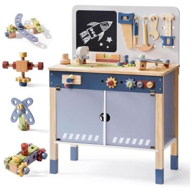 Imagem de Kit Educativo de Madeira ROBUD para Crianças com Ferramentas de Brinquedo e Armazenamento, Ideal para desenvolvimento.