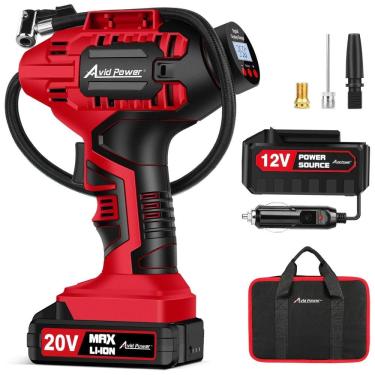 Imagem de Mini Compressor de Ar Elétrico Automotivo, portátil, 20V, 12V, 100 PSI e LCD digital, AVID POWER MW110D, Vermelho