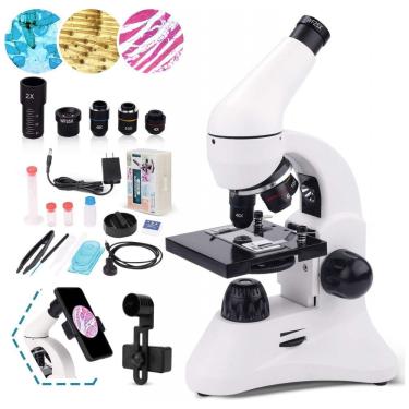 Imagem de Microscópio Monocular Ampliação 100X 2000X com Adaptador de Telefone para Lâminas, USCAMEL