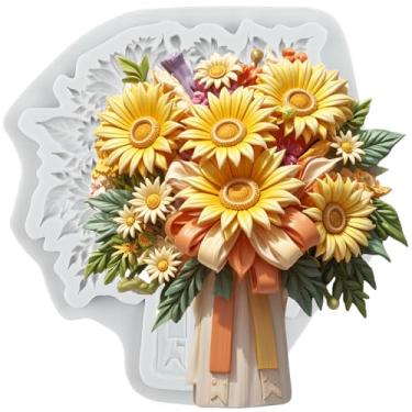 Imagem de MYPRACS Molde de silicone para fondant de buquê de girassol para decoração de bolos de açúcar, topo de cupcake, pasta de goma de chocolate, argila de polímero