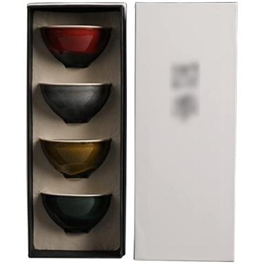 Imagem de Xícara de chá Jianzhan Conjunto de xícara de chá mudança de forno 4 estações Kung Fu Teaware, conjunto de xícara mestre de cerâmica artesanal, tigela de chá multicolorida esmaltada Tenmoku, pacote de