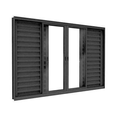 Imagem de Janela Veneziana de Alumínio 4 Folhas Móveis e 2 Folhas Fixas 100x200cm Lucasa Ideale Preto