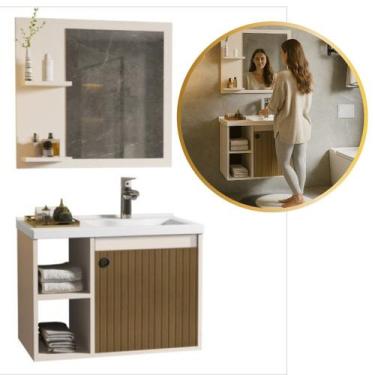 Imagem de Conj Gabinete Banheiro 2 Nichos 60cm com Espelheira e Cuba - Adonis, P