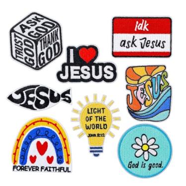 Imagem de Patch de versículo da Bíblia, 8 peças Faithful Ask God Love Jesus Thank God Iron On Sew on Bordado Emblema para Roupas Jaqueta Jeans Mochilas