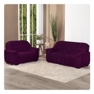 Imagem de Capa De Sofá Elasticada King 3 E 2 Lugares Sala Malha Gel Grande Vinho