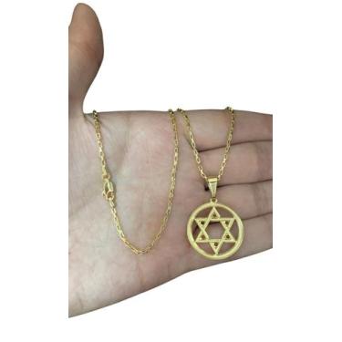 Imagem de Cordão Tijolinho 1mm Pingente Estrela Davi - Banhado A Ouro - ToJoia18