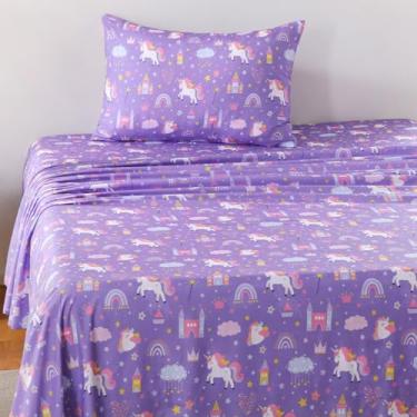 Imagem de Jogo de lençol infantil para meninos e meninas, lençóis de microfibra macios e respiráveis, solteiro, unicórnio