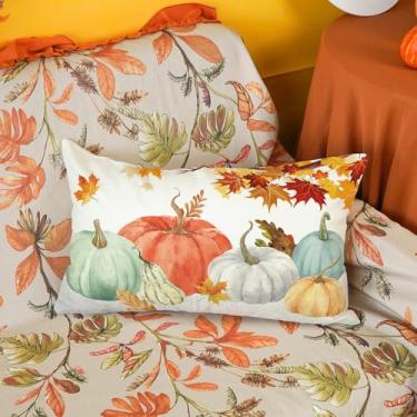 Imagem de Capas de almofada de outono abóboras 30 x 50 cm conjunto de 2 capas de almofada lombar para decoração de sofá e decoração de casa