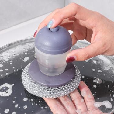 Imagem de Escova de panela tipo prensa com adição de líquido, escovas de lavar louça criativas, utensílios de cozinha, utensílios de limpeza de utensílios de mesa, 11 x 10 x 8 cm