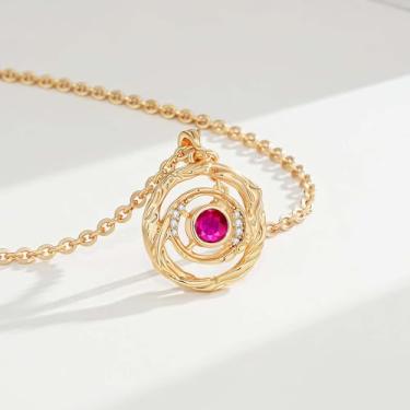 Imagem de Colar feminino banhado a ouro 14 K, pingente de zircão cúbico vermelho, joias delicadas feitas à mão, presentes, Medium, Latão, Sem Pedra Preciosa