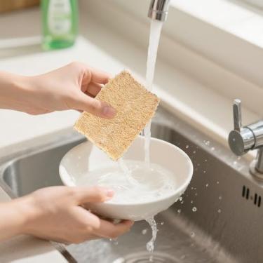 Imagem de 1 pacote de esponjas de cozinha de bucha - esponjas duráveis para pratos, panelas e frigideiras, ótimas para limpar aço inoxidável, lavar pratos e muito mais