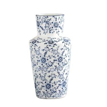 Imagem de WF Vaso de flores de cerâmica com padrão floral azul e branco, design tradicional, vintage, azul e branco, decoração rústica