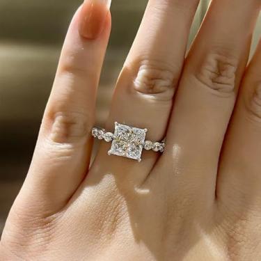 Imagem de Anéis de noivado de zircônia cúbica branca banhada a ouro branco, alianças de compromisso, festas noturnas, presentes de dia dos namorados, alianças de eternidade para mulheres, 9, Cobre, Sem pedra