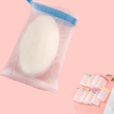 Imagem de 10 unidades de sacos de sabão, sacos de malha de bolhas de sabão artesanais, sacos de rede esfoliantes com cordão, ferramenta de limpeza facial para banho e chuveiro (misturas de cores)