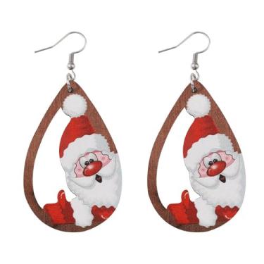 Imagem de Brincos de Natal para mulheres, design engraçado de Papai Noel, em forma de lágrima, brincos com pingente vazado, roupas de Natal, acessórios de bijuteria, 2inch, Madeira, Sem pedra preciosa