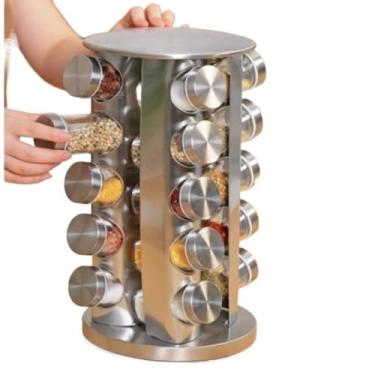 Imagem de Porta Temperos Varios Tamanhos Condimento Cozinha Inox Com Caneta Etiquetas Suporte Giratorio(20 QUADRADO)