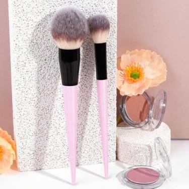 Imagem de Pincéis de maquiagem em pó para base, conjunto de pincéis de pó impecáveis com marca-texto, pincel de blush perfeito para misturar, polir líquido (rosa)