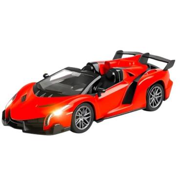 Imagem de Carrinho Controle Remoto Brinquedo Farol Acende Led Esportivo Conversível Carro Lambo Vermelha
