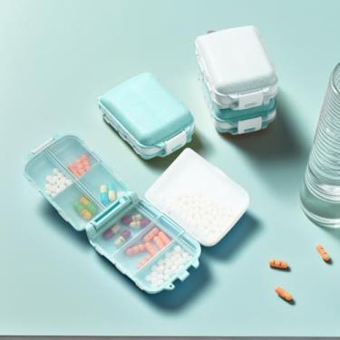 Imagem de Pacote com 2 estojos de viagem organizadores de comprimidos com 8 compartimentos cada, caixa de comprimidos dobrável diária para vitaminas medicinais, porta-comprimidos semanal portátil para bolsa de