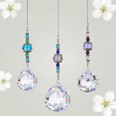 Imagem de 3 bolas de prisma de cristal – criadores de arco-íris para janelas, apanhadores de sol com pingentes pendurados, decoração de casa e jardim (vidro transparente)