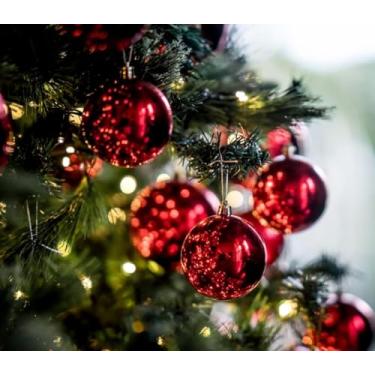 Imagem de Conjunto de 24 bolas de enfeite de Natal - 12 brilhantes, 6 foscas e 6 decorações de plástico à prova de estilhaçamento com glitter para árvore de Natal (vermelha) - acessórios decorativos festivos de