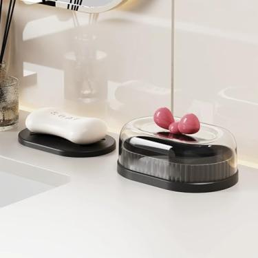 Imagem de 1 saboneteira de plástico, preto, (14 x 9,5 x 5 cm), saboneteiras de banheiro, camada dupla, sem necessidade de perfuração, suporte de sabão