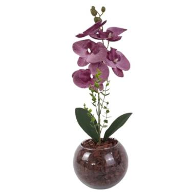 Imagem de Arranjo Completo Orquideas Decorativas 40 Cm Vaso De Vidro, DecoraçãO, Jarros Decorativos Para Sala(Roxo)