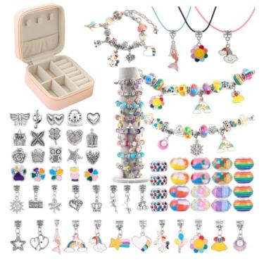 Imagem de Kit Bijuterias Infantil 66 Peças – Miçangas, Berloques e Pingentes para Montar Pulseiras e Colares | Presente Criativo com Caixa Organizadora e Sacola Rosa