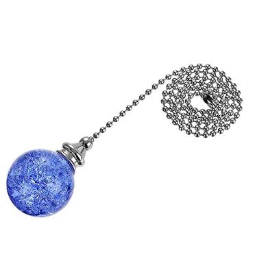Imagem de Corrente de puxar para ventilador de teto de 50 cm, extensão de enfeite de corrente decorativa de cristal, pingente de bola rachada no gelo com contas de 30 mm de diâmetro, azul claro