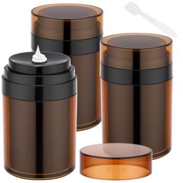 Imagem de Segbeauty Frasco Airless de 100 ml, frascos de viagem para artigos de higiene pessoal, 3 recipientes vazios de creme de viagem, conjunto de frascos de loção recarregável âmbar de 100 ml, recipientes