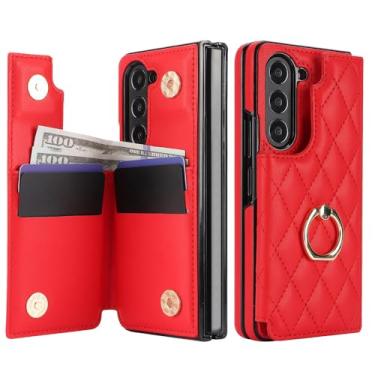 Imagem de Capa protetora de tela dobrável com anel e bolso para cartão tipo carteira para Samsung Galaxy Z Fold 5 4 3, vermelha, para Samsung Galaxy Z Fold 4